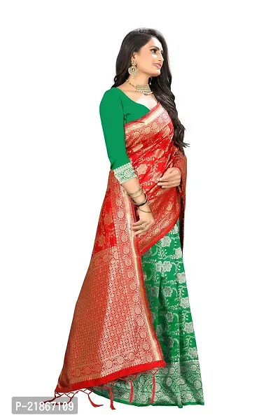 Elegant Litchi Silk Banarasi Half And Half Women Saree with Blouse Piece-thumb3