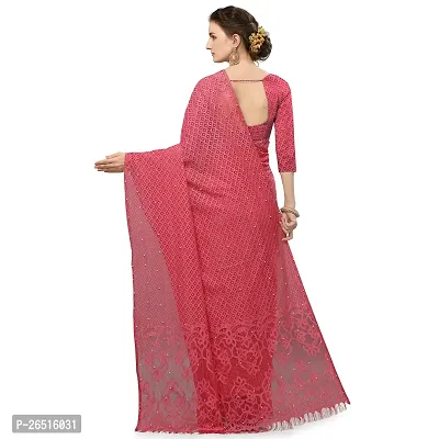 DHRUTI Creation Women's Net Jacquard Designer Saree (PC-1-Pink)-thumb4