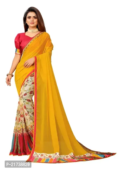 Beautiful Georgette Printed Saree With Blouse Piece