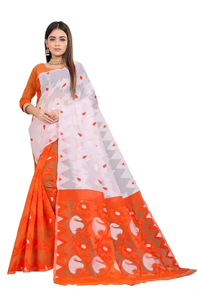 SWEETPEL Designer Cotton Jamdani Saree with Un-Stitched Blouse | Jacquard Silk Saree | Silk Design | Cotton Silk Saree