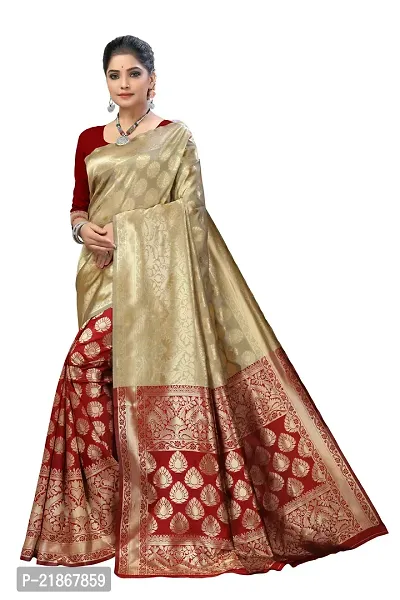 Elegant Litchi Silk Banarasi Half And Half Women Saree with Blouse Piece