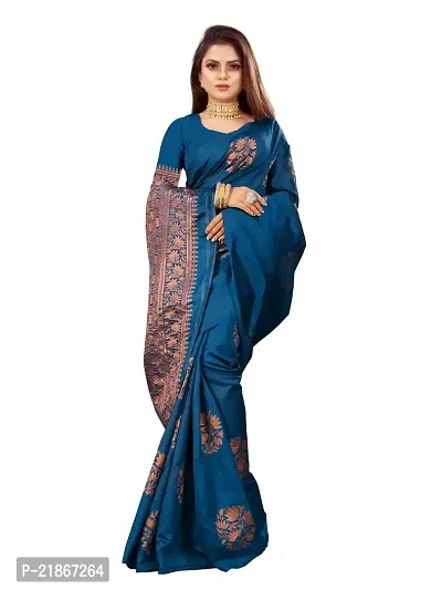 Elegant Litchi Silk Designer Banarasi Women Saree with Blouse Piece-thumb3