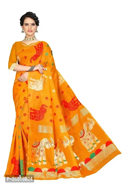 DHRUTI Creation Women's Cotton Designer Jamdani Saree (Gajgamini Yellow)