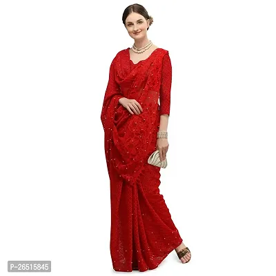DHRUTI Creation Women's Net Jacquard Designer Saree (PC-1-Red)