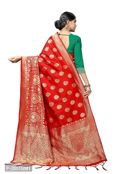 DHRUTI Creation Women's Litchi Silk Banarasi Half  Half Saree (Amba Red)-thumb4