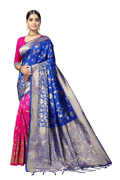 SWEETPEL Designer Banarasi Silk Saree with Un-Stitched Blouse | Jacquard Saree | Silk Saree| Cotton Silk Saree