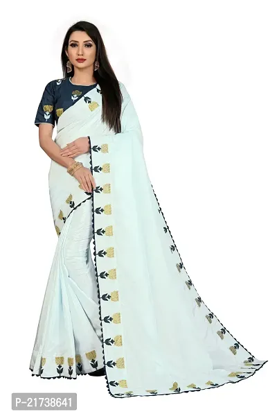 Beautiful Silk Blend Embroidered Saree With Blouse Piece-thumb0