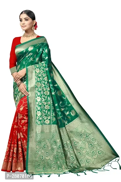 Fancy Silk Blend Saree With Blouse Piece For Women-thumb0