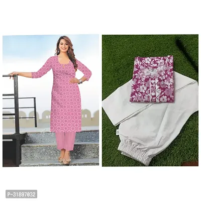 Stylish Pink Khadi Cotton Kurta Bottom Set For Women Combo Of 2-thumb0