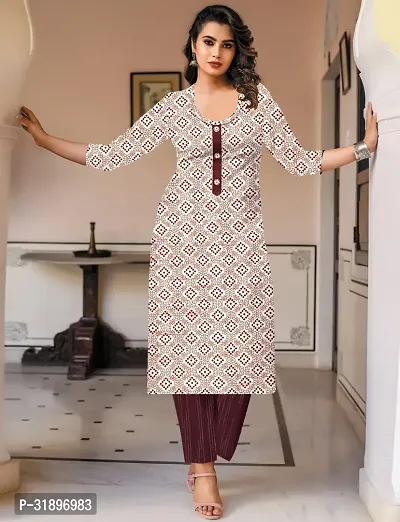 Stylish Beige Khadi Cotton Kurta Bottom Set For Women-thumb0