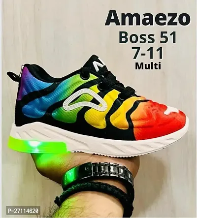 Comfortable Multicoloured Mesh Self Design Sneakers For Boys