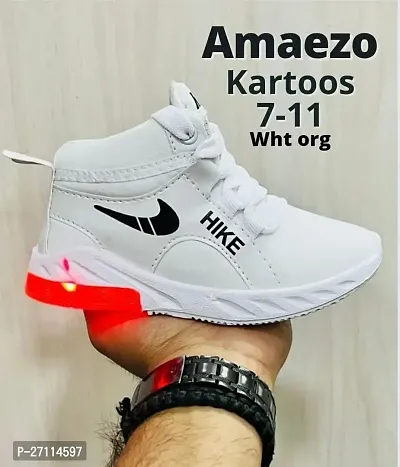 Comfortable White Mesh Self Design Sneakers For Boys