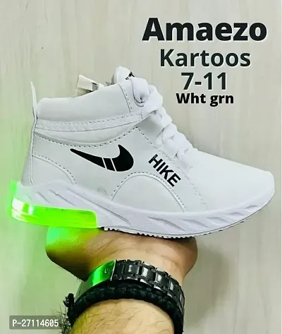 Comfortable White Mesh Self Design Sneakers For Boys