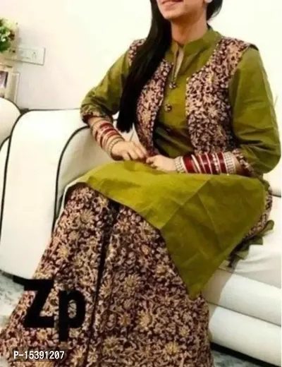 Shree Bholenath Fashions Green Kalamkari Koti Kurti  Pant Set-thumb0