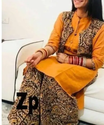 Shree Bholenath Fashions Yellow Kalamkari Koti Kurti  Pant Set