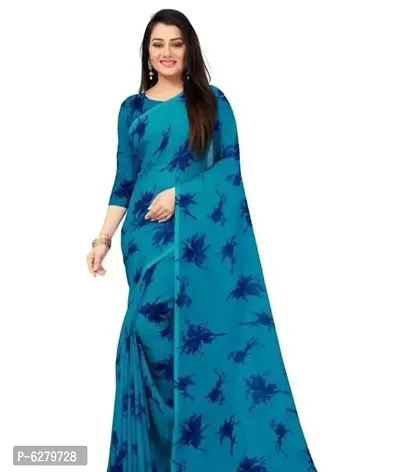 Elegant Blue Georgette Saree with Separate Blouse Piece For Women-thumb0