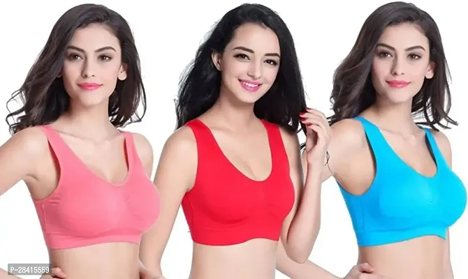 Pack of 3 Women Sports Non Padded Bra (Multicolor)