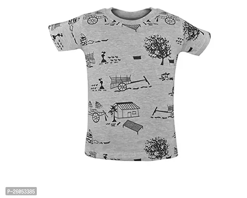 Stylish Grey Printed Cotton T-Shirt For Boys-thumb0