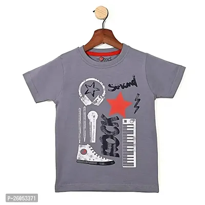 Stylish Grey Printed Cotton T-Shirt For Boys-thumb0