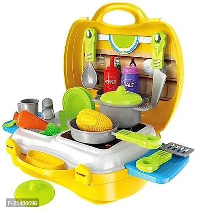 CARTBLISS Plastic Luxury Kitchen Set Cooking Toy with Briefcase  Accessories Pretend Play Toy Set for Girls, Role Play Kitchen Set Toy with Suitcase for Girls Kids 26pcs Kitchen Toy Gift Set for Girl-thumb0