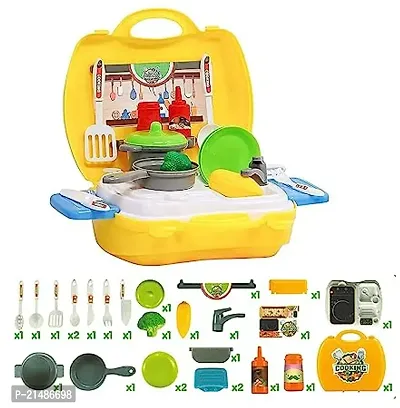 CARTBLISS Plastic Luxury Kitchen Set Cooking Toy with Briefcase  Accessories Pretend Play Toy Set for Girls, Role Play Kitchen Set Toy with Suitcase for Girls Kids 26pcs Kitchen Toy Gift Set for Girl-thumb4
