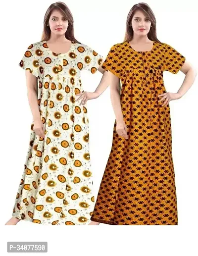 Elegant Multicoloured Cotton Printed Nighty For Women Pack of 2-thumb0