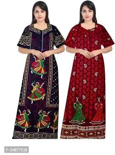 Elegant Multicoloured Cotton Printed Nighty For Women Pack of 2