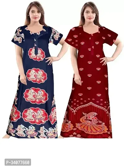 Elegant Multicoloured Cotton Printed Nighty For Women Pack of 2-thumb0