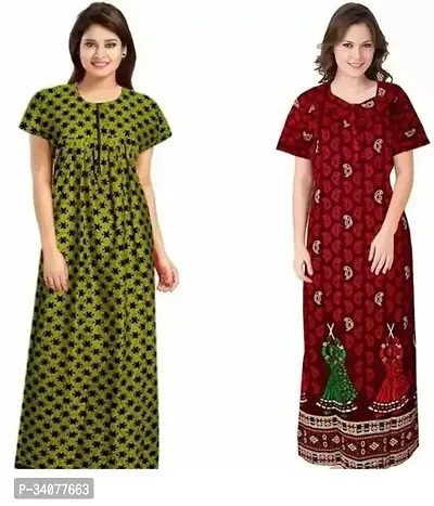 Elegant Multicoloured Cotton Printed Nighty For Women Pack of 2