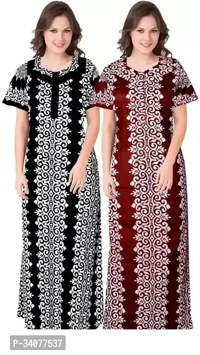 Elegant Multicoloured Cotton Printed Nighty For Women Pack of 2-thumb0