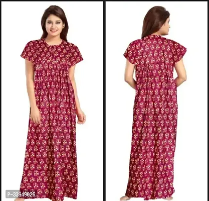 Elegant Pink Cotton Printed Nighty For Women-thumb0