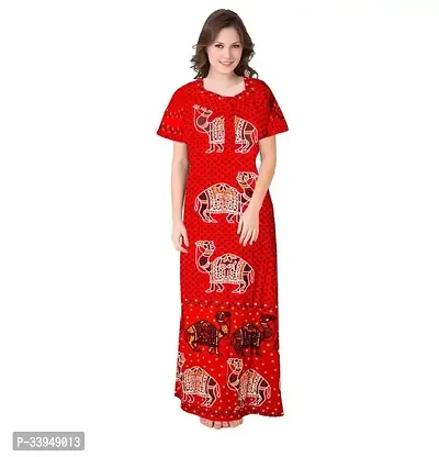 Elegant Red Cotton Printed Nighty For Women-thumb0