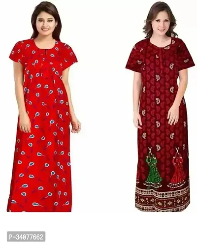 Elegant Multicoloured Cotton Printed Nighty For Women Pack of 2-thumb0