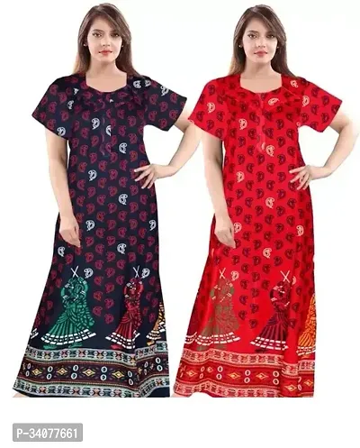 Elegant Multicoloured Cotton Printed Nighty For Women Pack of 2