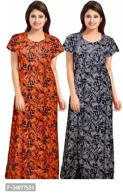 Elegant Multicoloured Cotton Printed Nighty For Women Pack of 2