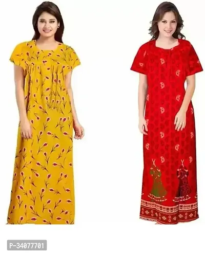 Elegant Multicoloured Cotton Printed Nighty For Women Pack of 2-thumb0