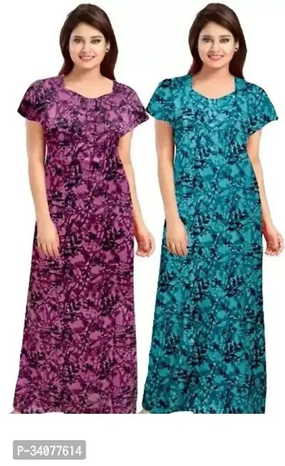 Elegant Multicoloured Cotton Printed Nighty For Women Pack of 2-thumb0