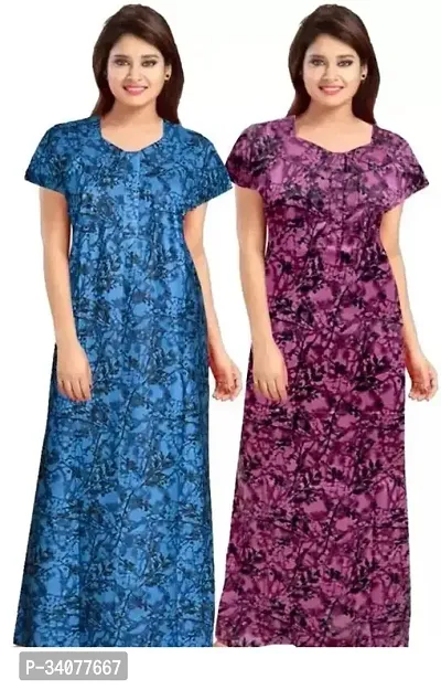 Elegant Multicoloured Cotton Printed Nighty For Women Pack of 2