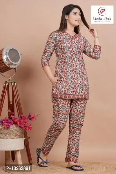 Beautiful Cotton Printed Grey Lounge  Sets For Women-thumb0