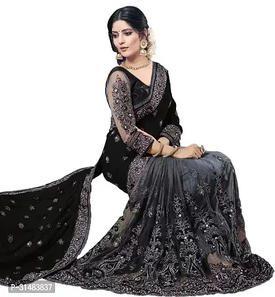 Stylish Black Georgette Saree With Blouse Piece For Women-thumb0