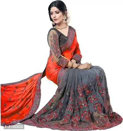 Stylish Red Georgette Saree With Blouse Piece For Women