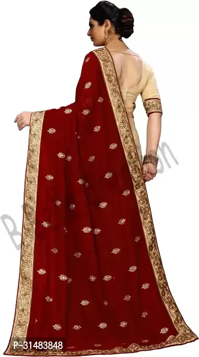 Stylish Maroon Georgette Saree With Blouse Piece For Women-thumb2