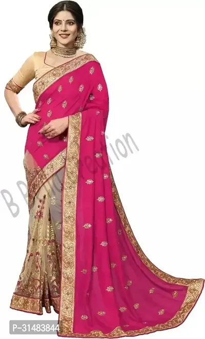 Stylish Pink Georgette Saree With Blouse Piece For Women-thumb0