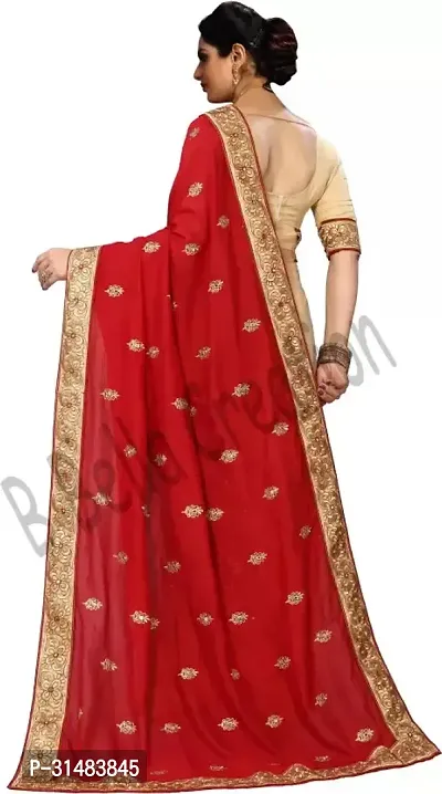 Stylish Red Georgette Saree With Blouse Piece For Women-thumb2