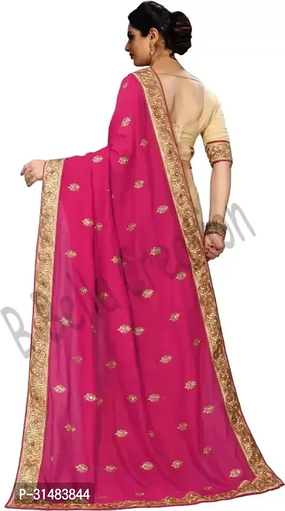 Stylish Pink Georgette Saree With Blouse Piece For Women-thumb2