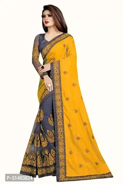 Stylish Yellow Georgette Saree With Blouse Piece For Women-thumb0