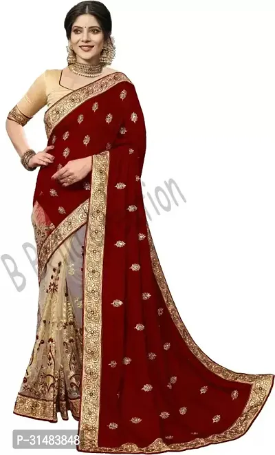 Stylish Maroon Georgette Saree With Blouse Piece For Women