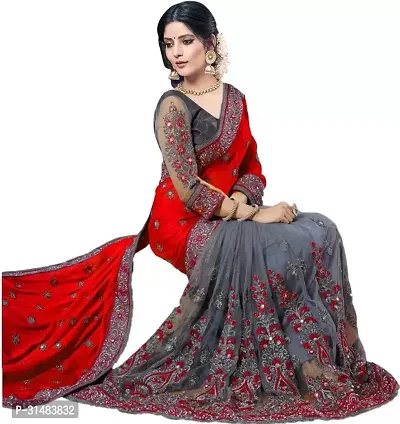 Stylish Red Georgette Saree With Blouse Piece For Women-thumb0