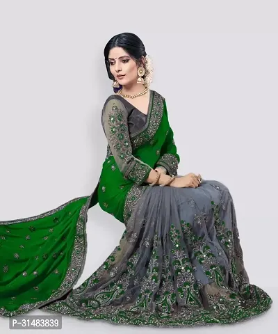 Stylish Green Georgette Saree With Blouse Piece For Women