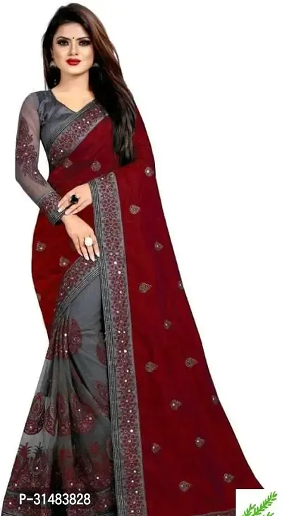 Stylish Maroon Georgette Saree With Blouse Piece For Women-thumb0